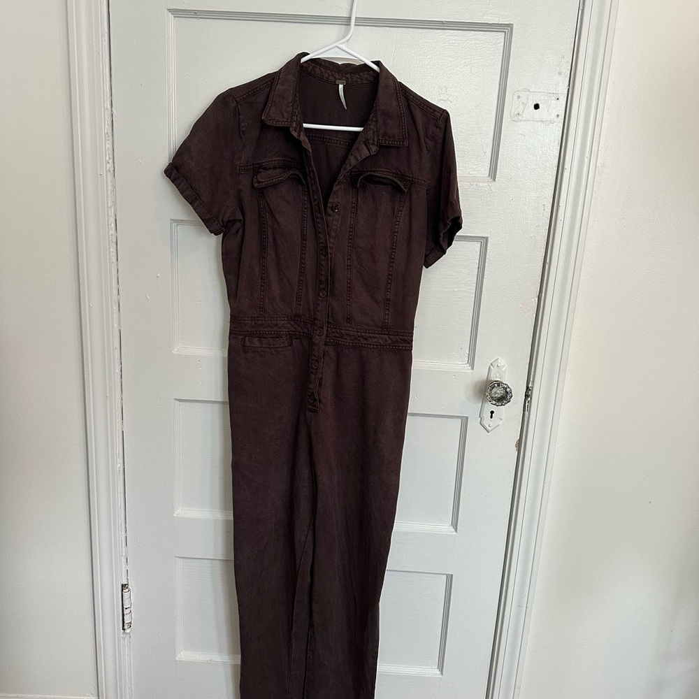 Dark Brown Denim Jumpsuit